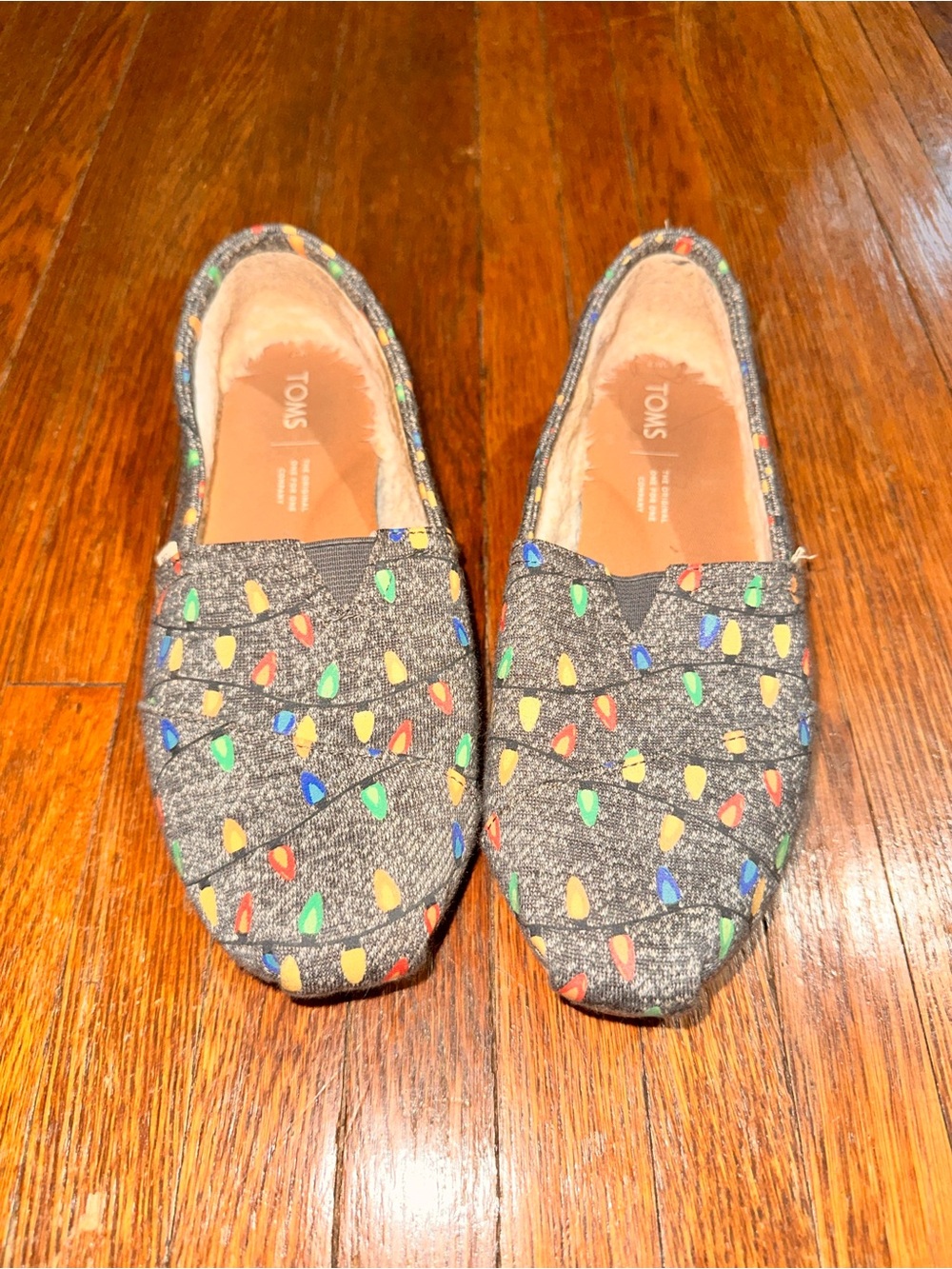 Toms Christmas Light Slippers Cotton Blend Faux Fur Womens 8.5